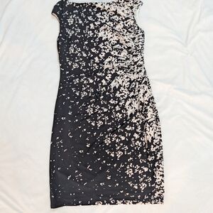 Lauren Ralph Lauren Black White Abstract Ruched Sheath Dress Size 14 Career EUC